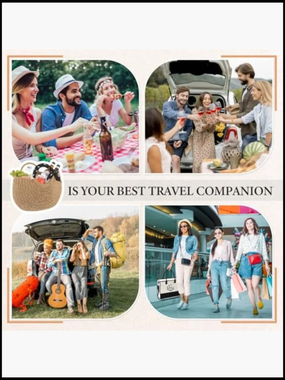 Insulated Straw Beach Cooler Bag Woven Tote Drawstring Closure Leak Proof Picnic